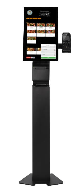Mando Totem -itsepalvelukassa ravintolaan – lattialla seisova tilausautomaatti
